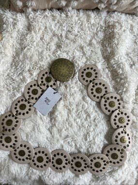 NWT | Princess Polly Beige Medallion Leather Belt with Brass Discs, Size S/M
